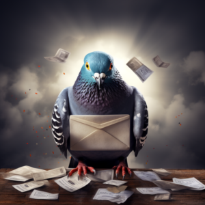 Eine Taube hält einen Brief in der Hand, Emailmarketing früher 