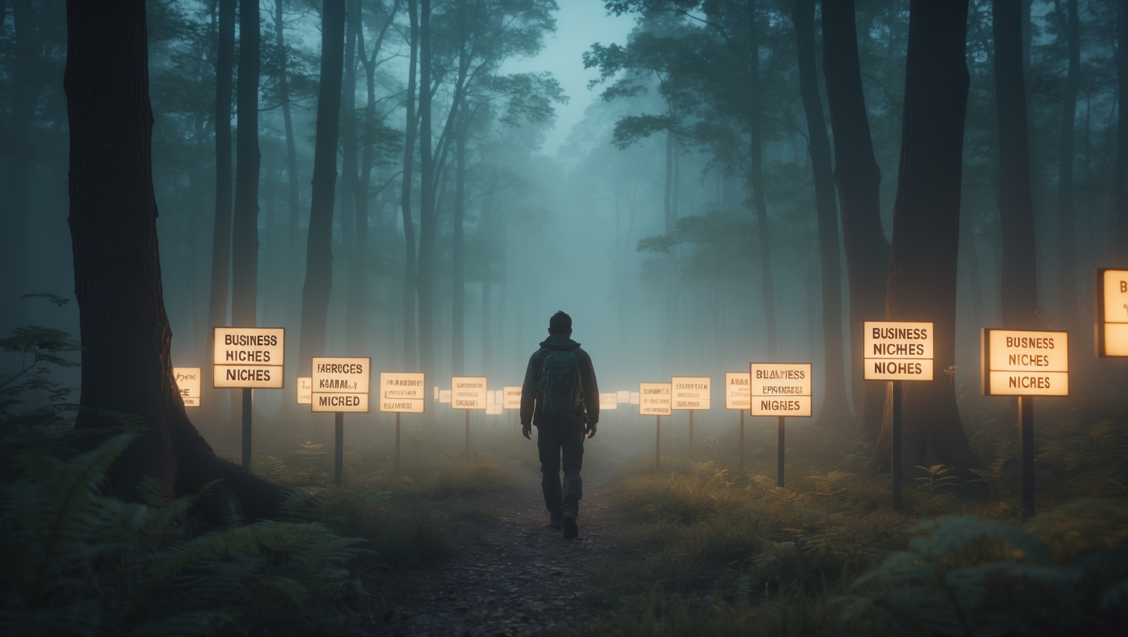 a man walking on a path with signs - mit KI erstellt