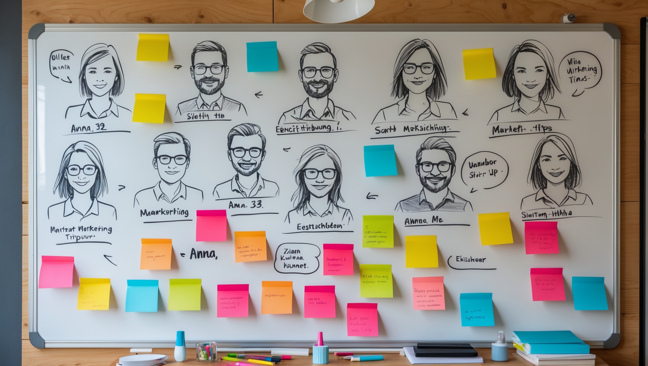 Content Strategie - ein Whiteboard das zeigt welcher Kunde welche Bedürfnisse hat - mit KI erstellt