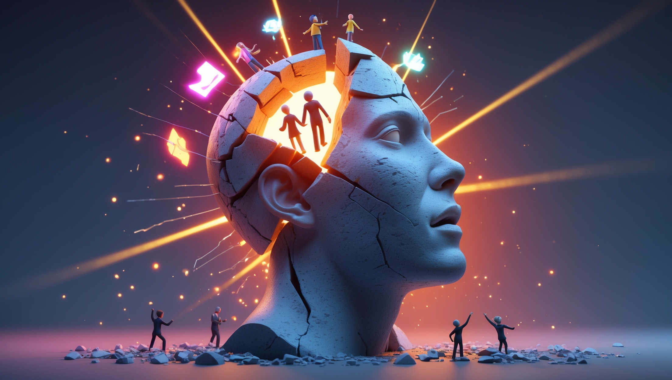 leonardo.ai a broken head with people around it