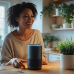 KI - eine Frau spricht mit Alexa - mit KI erstellt