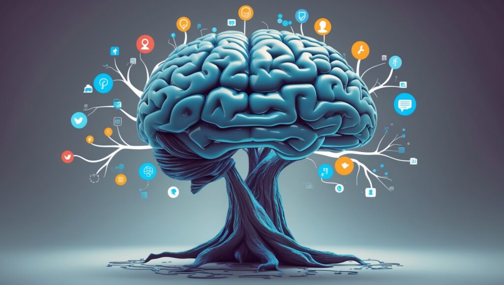 Mindset a brain with a tree and icons around it - mit KI erstellt