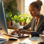 Krisenmanagement - Eine Frau sitzt am Laptop - mit KI erstellt
