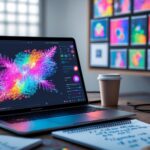 KI Bildgenerierung - Ein Laputp mit einem Kaffee und der PC erstellt gerade KI Bilder - Mit KI erstellt