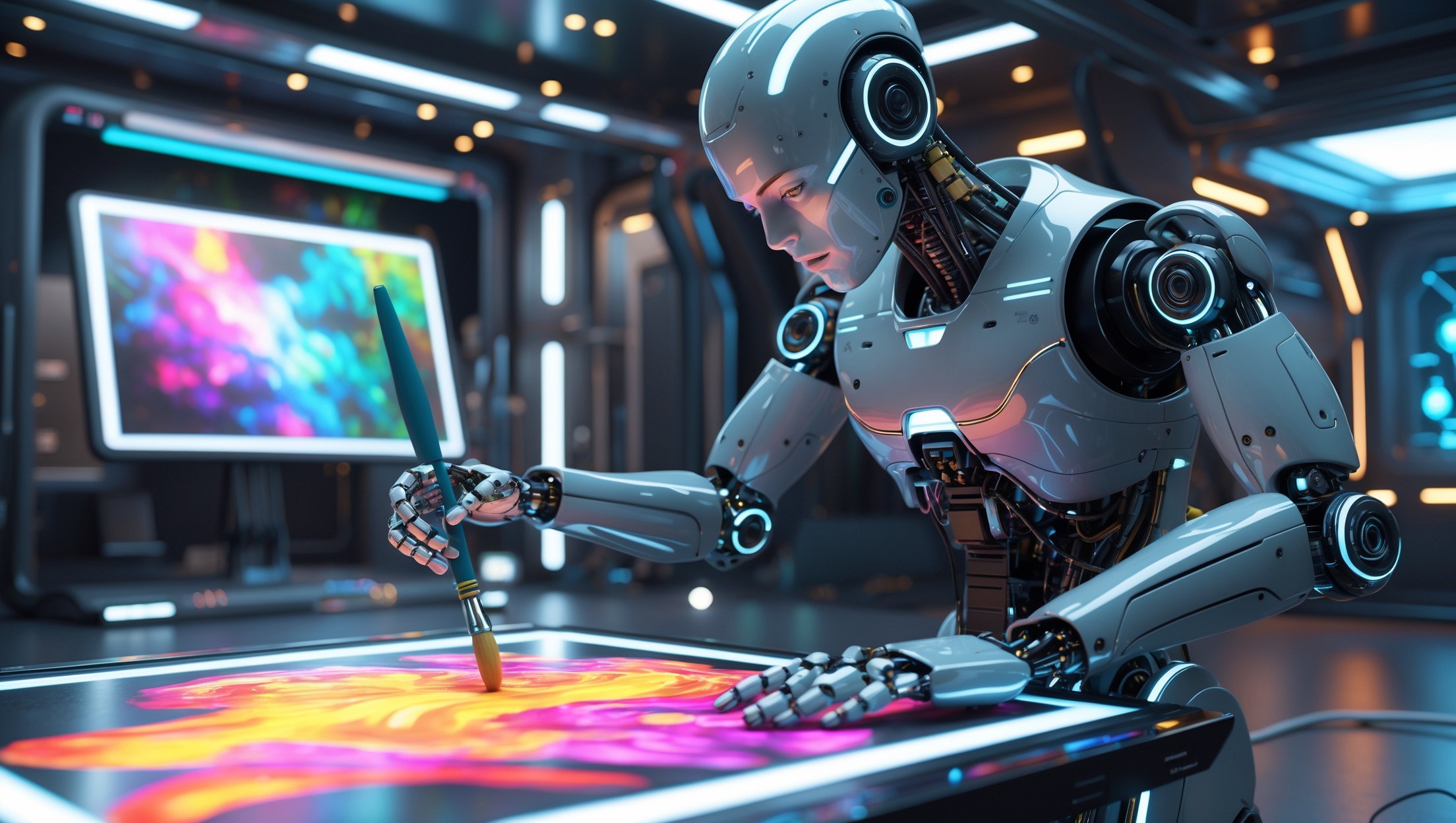 KI Bilder - Ein Roboter malt ein Bild -mit KI erstellt