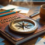 Content Strategie - Ein Buch und ein Kompass und Stifte - mit KI erstellt
