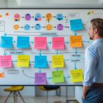 E-Mail Funnel - Ein Whiteboard wo alle Schritte angepinnt sind zum besseren Verständnis - mit KI estellt